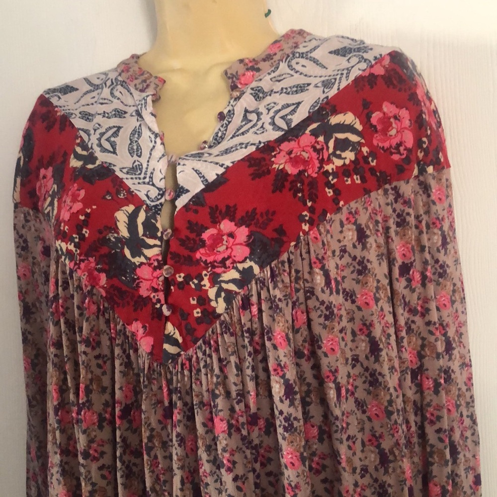 Woman’s peasant floral Free people fall blouse with Red and Pink Accents
